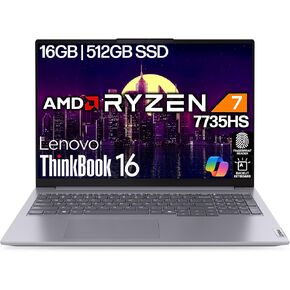 Lenovo ThinkBook 16 Gen 7 16" FHD IPS Display, AMD Ryzen 7 7735HS (Beat Ultra 7 255U), 16GB DDR5 RAM, 512GB NVMe, Backlit Keyboard, Fingerprint, WiFi 6E + BT, RJ-45, Win 11 Pro, AI Business Laptop in Kuwait