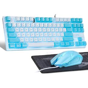CHONCHOW Blue Keyboard and Mouse Combo, 87 Keys TKL USB Wired LED Light Up Backlit Keyboard, 800-3200 DPI RGB Mouse, Blue Mouse and Keyboard Combo for PS4 PS5 PC Laptop Mac Computers, Main White in Saudi Arabia