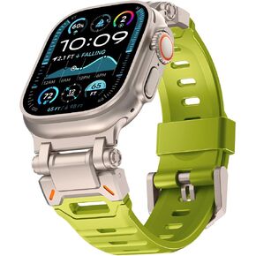 WINGLE FKM Rubber Band for Apple Watch Ultra 4/3/2/1 Band 49mm 46mm 45mm 44mm 42mm Series 12 11 10 9 8 7 6 5 4 SE 3 2 1 Men, Military Rugged Silicone Apple iWatch Sport Bands with Metal Connector in Saudi Arabia