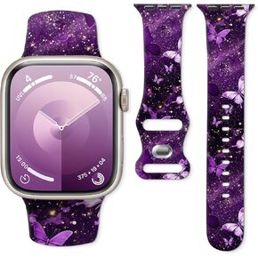 Sport Watch Bands Compatible with Apple Watch Band 38mm 40mm 41mm for Women Men, Adjustable Soft Silicone Replacement Smartwatch Wristband for iWatch Series 7 6 5 4 3 2 1 SE(Cute Purple Butterfly) in Saudi Arabia