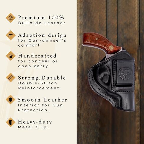 Cardini Leather Premium IWB Holster, for 5-Shot Revolvers, for S&W J Frame, for Taurus 605, 642 airweight, 38 Special Holster in Kuwait