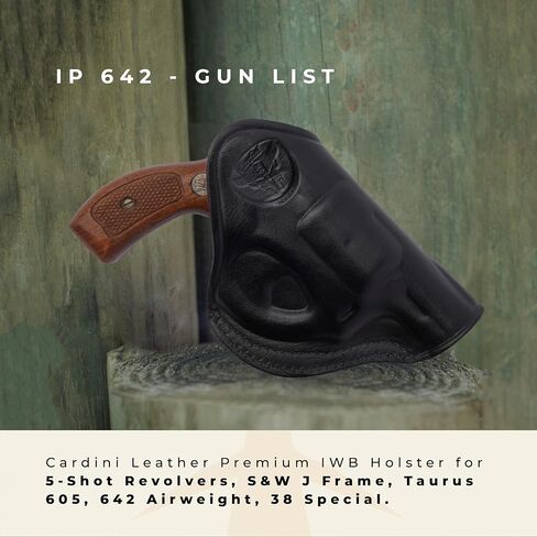 Cardini Leather Premium IWB Holster, for 5-Shot Revolvers, for S&W J Frame, for Taurus 605, 642 airweight, 38 Special Holster in Kuwait