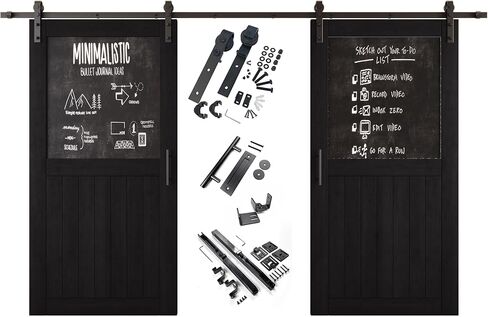 Black 40x80 in. Sliding Barn Door, Set of 2 Doors,Half Chalkboard Design, Assembly Required, Finished Double Door with 14 ft Double Door Hardware Kit, Non-Bypass, Interior Use in Kuwait