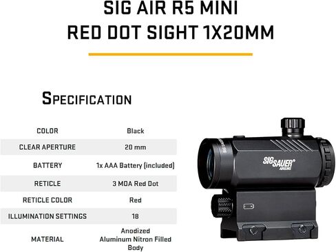 SIG SAUER Air R5 Mini 1x20mm 3 MOA Reticle Red Dot Sight in Kuwait