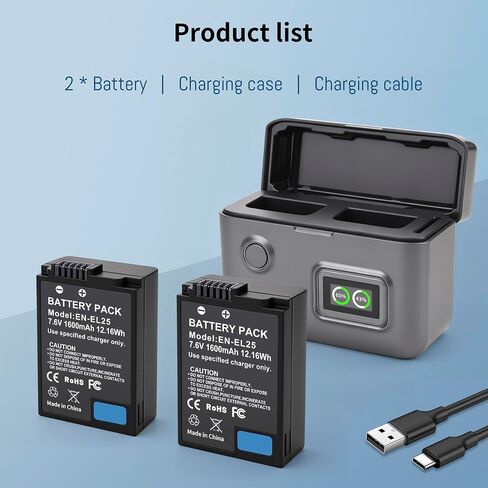 2-Pack EN-EL25 EN-EL25a Battery, Dual-Slot LCD Charger for Nikon Z30, Z50 in Saudi Arabia
