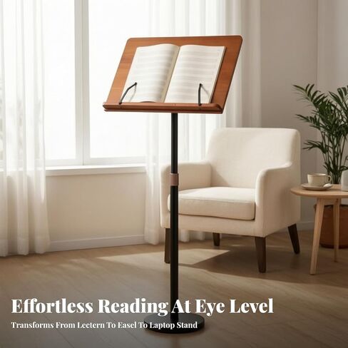Bamboo Book Stand with Page Clips Laptop Stand, Versatile, for Home workplaces, Readers, Instrumentalists in Saudi Arabia