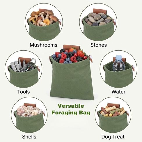 6 Pack Waxed Canvas Foraging Bag, Foldable Mushroom Hunting Pouch with Belt Loop, Water-Resistant Harvest Basket for Camping, Hiking, Berry Picking & Tool Storage (4 Colors) in Saudi Arabia