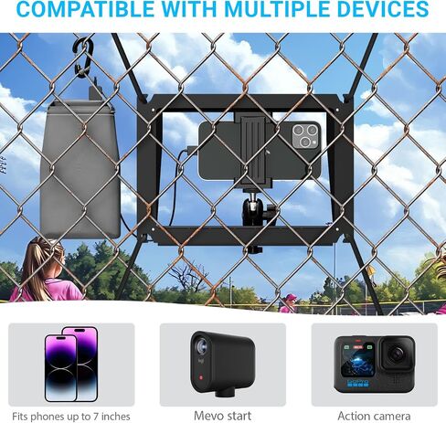 Game Changer Mounting Kit, Cell Phone Fence Mount with Shade and Power Bank Holder, Gamechanger Streaming Kit for iPhone GoPro Mevo Start Recording Baseball Tennis Football(Ultra) in Kuwait