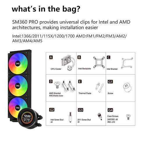 SAMA SM360 PRO 360mm ARGB Liquid CPU Cooler with 2.8" LCD Display in Kuwait