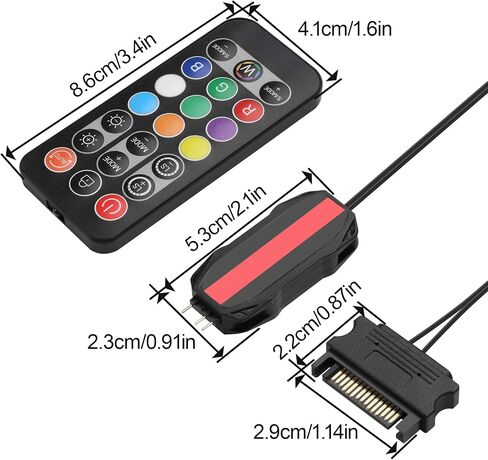ARGB LED Controller with IR Remote, SATA Powered, 5V 3-Pin, 50cm Cable, Black Mini PC Lighting Controller in Kuwait
