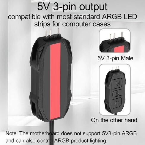 ARGB LED Controller with IR Remote, SATA Powered, 5V 3-Pin, 50cm Cable, Black Mini PC Lighting Controller in Kuwait