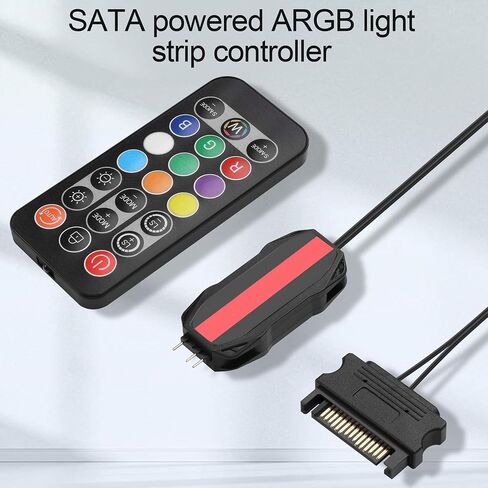 ARGB LED Controller with IR Remote, SATA Powered, 5V 3-Pin, 50cm Cable, Black Mini PC Lighting Controller in Kuwait