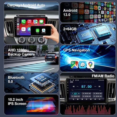 10.2'' 64GB Car Radio Stereo for Toyota RAV4 2013-2018, Upgrade Plug and Play Android 13 Head Unit with Wireless Carplay/Android Auto/1080P Backup Camera/AM FM Radio in Saudi Arabia