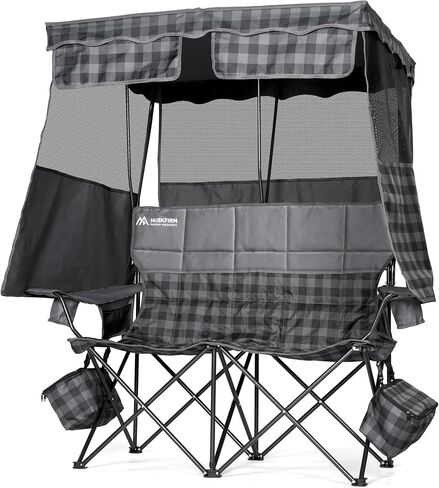 Padded Double Camping Chair With Canopy,Folding Chair Support 450LBS, Blue in Saudi Arabia