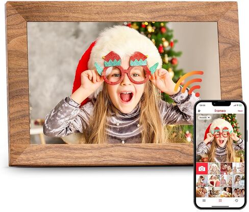 Frameo 10.1" Digital Picture Frame with 32GB Memory Wood WiFi Electronic Photo Frame 1280 x 800 IPS Touch Screen Auto-Rotate Slideshow Wall Mountable Share Photos/Video Remotely Anywhere in Saudi Arabia