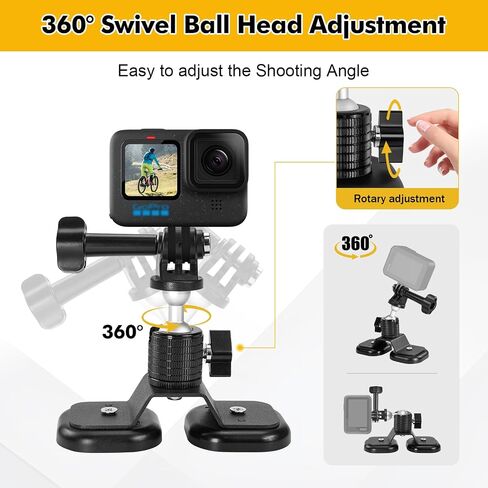 Magnetic Camera Mount fit for GoPro Hero 13/12/11/10/9/8/7/6,Insta360 X4/X3/Ace/Ace Pro,DJI Action5/4/3/2,Akaso,Strong Magnetic Car Camera Mount with 360° Rotation Cam Stand Base in Kuwait