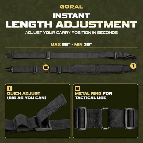 Two Point Rifle Sling Quick Adjust Padded Gun Sling for Rifle Shoulder Strap with HK Hook, 2 Point Slings for Rifle Shotgun Crossbow, Hunting and Outdoor Sports in Kuwait