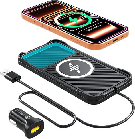 Wireless Car Charger Pad for iPhone17/16/15/14/13/12, Non Slip Fast Wireless Charging Pad for Car Dashboard Console, Portable USB A Wireless Phone Charger for Vehicle Travel Office in Kuwait