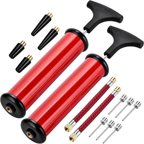 2 Set Ball Hand Pump with Needles, Nozzles & Extension Hoses, Manual Sports Ball Inflator Kit, Universal Air Pump for Basketball, Soccer, Football, Volleyball, Yoga Balls, Portable Manual Inflator Kit in Saudi Arabia