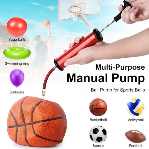 2 Set Ball Hand Pump with Needles, Nozzles & Extension Hoses, Manual Sports Ball Inflator Kit, Universal Air Pump for Basketball, Soccer, Football, Volleyball, Yoga Balls, Portable Manual Inflator Kit in Saudi Arabia