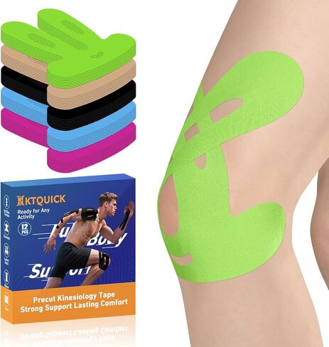 KTQUICK Precut Kinesiology Tape for Knees,24 Ct,20% Stronger Adhesive,Black in Kuwait