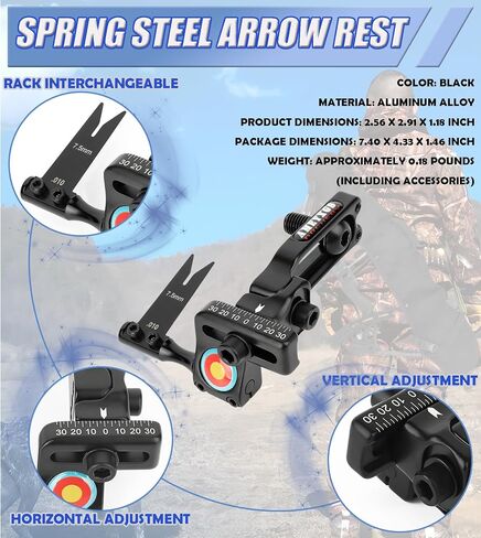 Adjustable Spring Steel Arrow Rest for Compound Bows - Aluminum Black Arrow Rest with Interchangeable Blades - Precision Hunting & Target Shooting Accessory Right Handed in Saudi Arabia