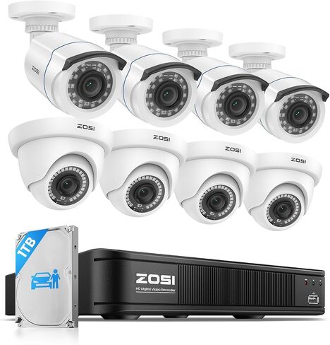ZOSI 3K Lite 8 Camera Wired Security System Outdoor Indoor, 1TB HDD in Saudi Arabia