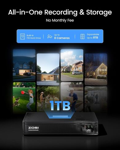 ZOSI 3K Lite 8 Camera Wired Security System Outdoor Indoor, 1TB HDD in Saudi Arabia
