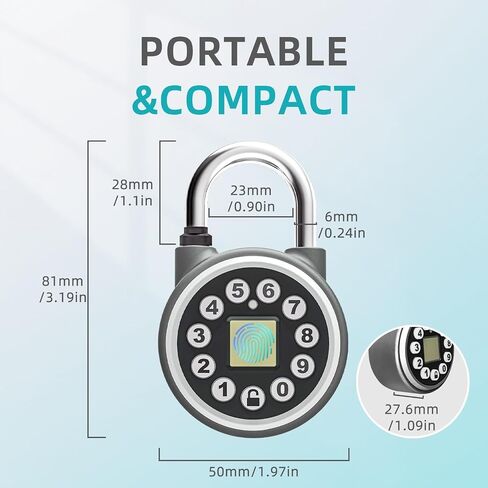 SFW Fingerprint Padlock,Bluetooth Pad Locks with Code, Water Resistant Smart Padlocks with Mobile App.Suitable for Gym, Sports Facilities, Bicycles, Schools, Luggage and Lockers in Saudi Arabia