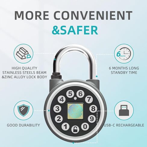 SFW Fingerprint Padlock,Bluetooth Pad Locks with Code, Water Resistant Smart Padlocks with Mobile App.Suitable for Gym, Sports Facilities, Bicycles, Schools, Luggage and Lockers in Saudi Arabia