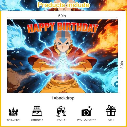 Avatarr Birthday Party Backdrop and Decoration Cartoon Last Airbender Banner Shoot Photo Background Props for Boys and Girls - 5x3ft in Saudi Arabia