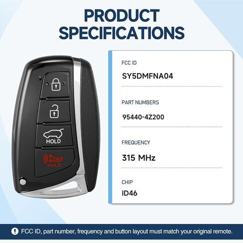 Smart Key Fob Remote for Hyundai Santa Fe 2013 2014 2015 2016 2017 2018 Car Keyless Entry SY5DMFNA04 95440-4Z200 315MHz 46 in Kuwait