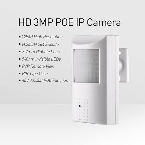 REVOTECH PIR POE IP Camera, HD 3MP Indoor Security Camera P2P 3.7mm Lens 940nm Invisible LEDs IR Night Vision H.265 CCTV Cam (IPIR-P White) in Saudi Arabia