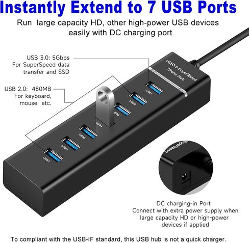 7-Port USB Hub, YaimhSound 6 Port USB Hub, USB to Multiple USB, USB 3.0 2.0 in Saudi Arabia