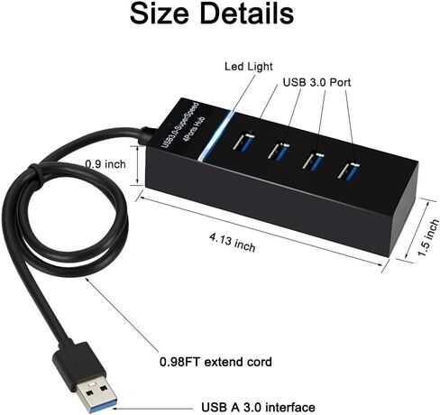محول محور USB، 4 منافذ USB 3.0 مقسم متوافق مع أجهزة MacBook، والكمبيوتر المحمول، وSurface Pro، وPs4/Ps5، والكمبيوتر الشخصي، والأقراص الصلبة المحمولة، ولوحة المفاتيح والمزيد in Kuwait