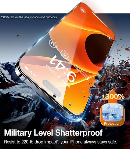 واقي شاشة UltraGlass Unbreak TOP 9H+ زجاجي لهاتف iPhone 16 Pro [مضاد للوهج بنسبة 100% ومقاوم للكسر من الدرجة العسكرية] واقي شاشة 16 Pro من الزجاج المقوى تغطية كاملة، أطول متانة 16Pro، عبوة واحدة in Kuwait