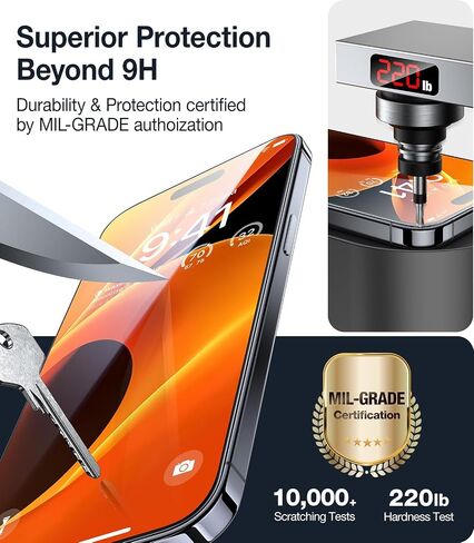 واقي شاشة UltraGlass Unbreak TOP 9H+ زجاجي لهاتف iPhone 16 Pro [مضاد للوهج بنسبة 100% ومقاوم للكسر من الدرجة العسكرية] واقي شاشة 16 Pro من الزجاج المقوى تغطية كاملة، أطول متانة 16Pro، عبوة واحدة in Kuwait