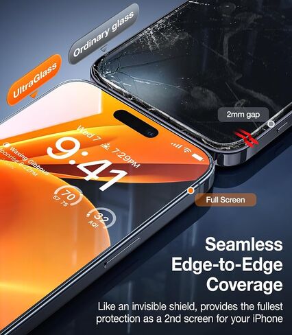 واقي شاشة UltraGlass Unbreak TOP 9H+ زجاجي لهاتف iPhone 16 Pro [مضاد للوهج بنسبة 100% ومقاوم للكسر من الدرجة العسكرية] واقي شاشة 16 Pro من الزجاج المقوى تغطية كاملة، أطول متانة 16Pro، عبوة واحدة in Kuwait