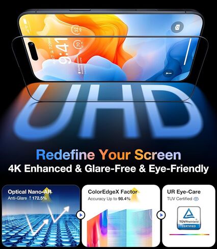 واقي شاشة UltraGlass Unbreak TOP 9H+ زجاجي لهاتف iPhone 16 Pro [مضاد للوهج بنسبة 100% ومقاوم للكسر من الدرجة العسكرية] واقي شاشة 16 Pro من الزجاج المقوى تغطية كاملة، أطول متانة 16Pro، عبوة واحدة in Kuwait