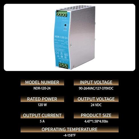 NDR-120-24 24V 5A 120W DIN Rail Power Supply - Reliable Power for DIY Projects - Universal 90-264VAC Input - Robust and Compact - Built-in Protections - UL508 Certified in Saudi Arabia
