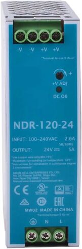 NDR-120-24 24V 5A 120W DIN Rail Power Supply - Reliable Power for DIY Projects - Universal 90-264VAC Input - Robust and Compact - Built-in Protections - UL508 Certified in Saudi Arabia