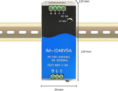 Industrial DIN-Rail Power Supply Single Output 48VDC 5A Power Adapter Total Power 240W Extreme Operating Temp Range -40° – 70°C (-40° – 158°F) UL Approved in Saudi Arabia