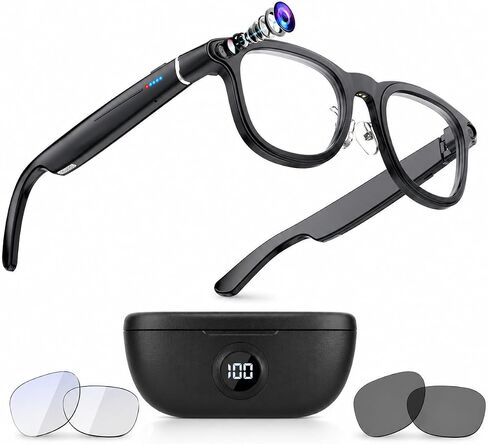 Smart Glasses with 4K Camera, 139-Lang AI Translation, ChatGPT Object Recognition, Open-Ear Audio & BT Calls, Clear/Polarized Lenses, 8MP/32MP OIS, 3600mAh Case in Saudi Arabia