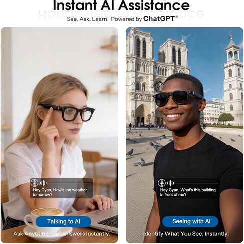 Smart Glasses with 4K Camera, 139-Lang AI Translation, ChatGPT Object Recognition, Open-Ear Audio & BT Calls, Clear/Polarized Lenses, 8MP/32MP OIS, 3600mAh Case in Saudi Arabia