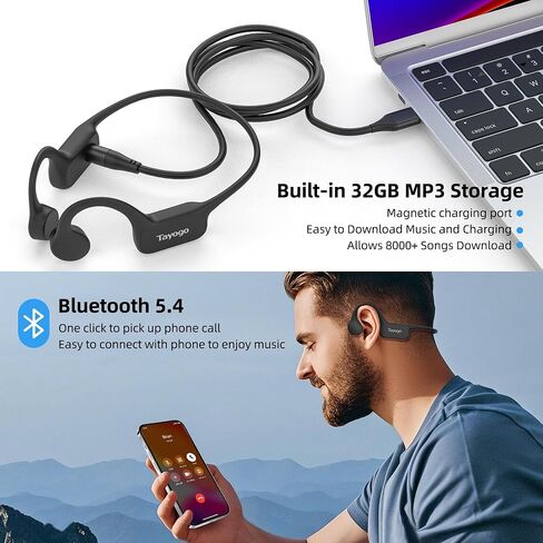 سماعات تايوجو للسباحة، سماعات أذن مفتوحة للسباحة، مشغل MP3 سعة 32 جيجابايت وبلوتوث 5.4، سماعات سباحة تحت الماء، سماعات أذن تحت الماء للجري وتمارين ركوب الدراجات (أسود) in Kuwait