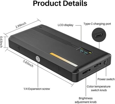 RGB Full Color LED Video Light 2500K-9000K 800LUX Magnetic Mini Fill Extend 3 Cold Shoe 2000mAh Type-c Port in Saudi Arabia