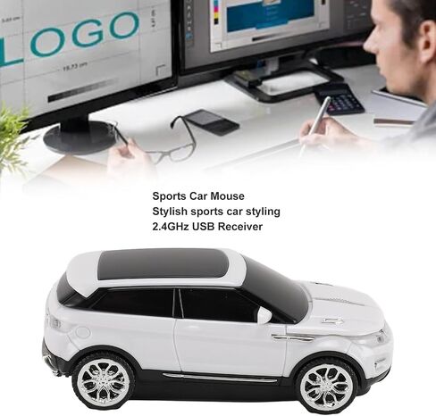 2.4GHz 1600 DPI Wireless Gaming Mouse Cool 3D Car Shape with USB Receiver for Laptop Red Sports Car Design for Gaming and Office Use (White) in Kuwait