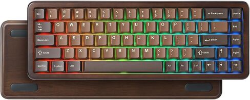 YUNZII WOOD68 لوحة مفاتيح ميكانيكية لاسلكية، لوحة مفاتيح ألعاب خشبية بتصميم 65%، BT/2.4G/USB-C، لوحة مفاتيح قابلة للتبديل السريع مع صينية بإضاءة خلفية RGB مع أغطية مفاتيح PBT Dye-Sub لأجهزة Mac & Win (خشب، مفتاح كاندي) in Kuwait