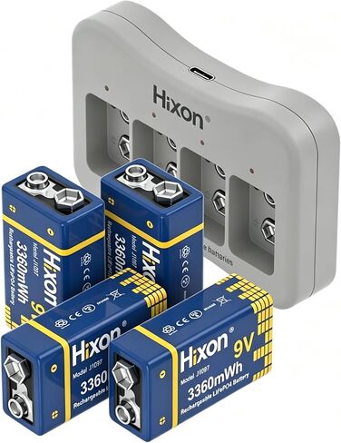 Hixon Rechargeable 9.6V LiFePO4 Battery 4Pack 9 Volt Size with Charger in Kuwait