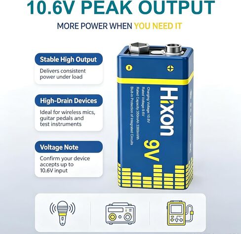 Hixon Rechargeable 9.6V LiFePO4 Battery 4Pack 9 Volt Size with Charger in Kuwait